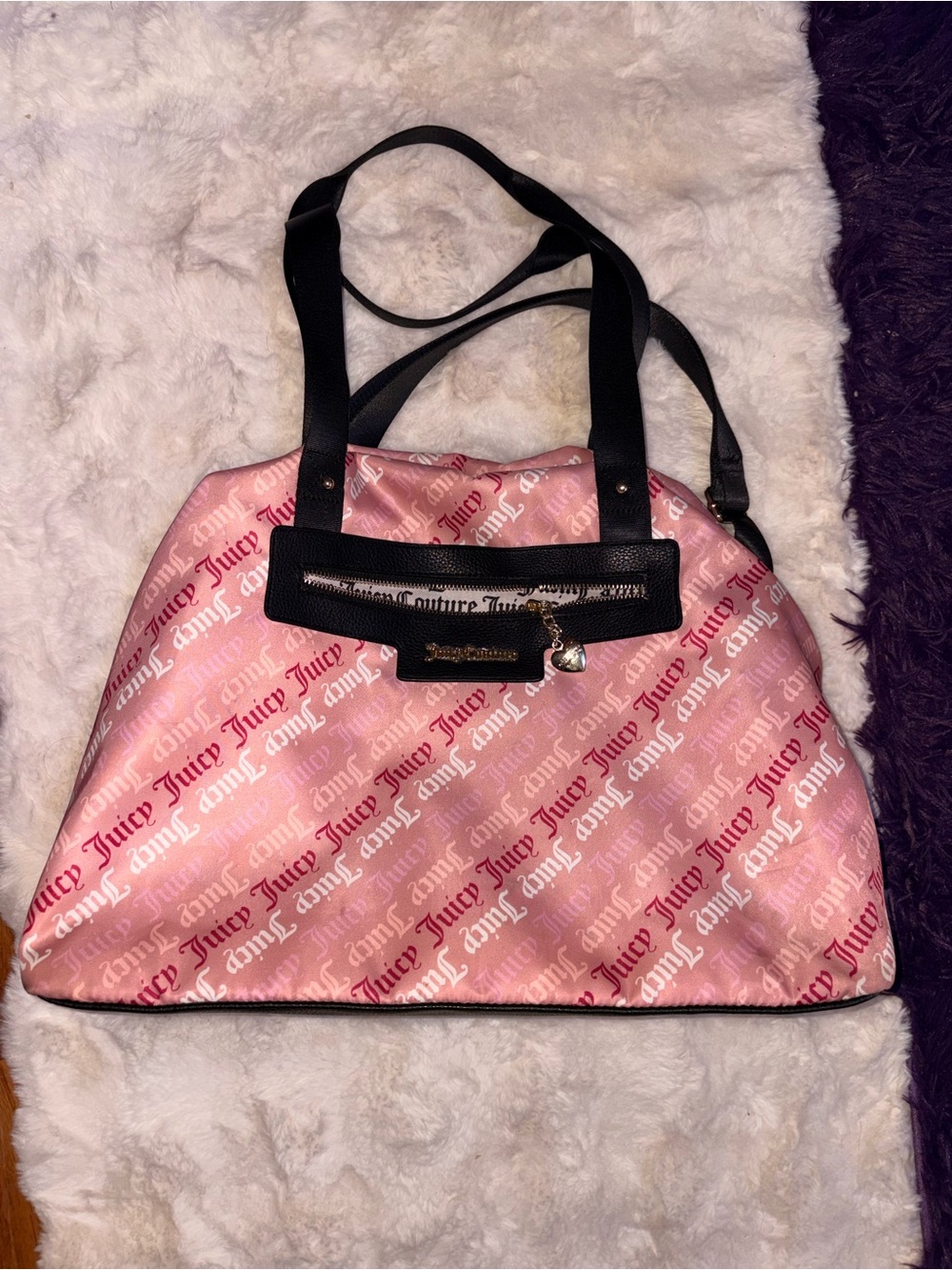 Juicy Couture Pink Logo Dome Tote with Black Trim